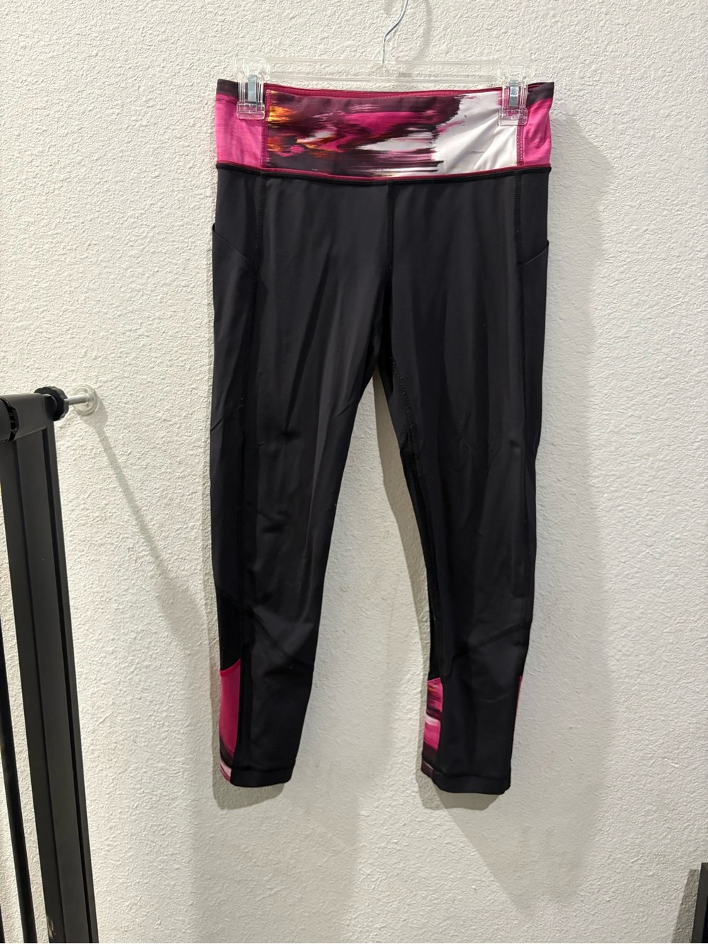 lululemon athletica Black Leggings with Pink Print Waistband